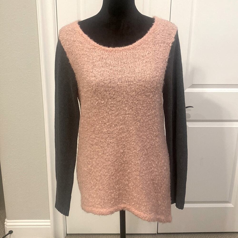 Sundance Wool and Mohair Color Block Long Sleeve Pink and Gray Sweater